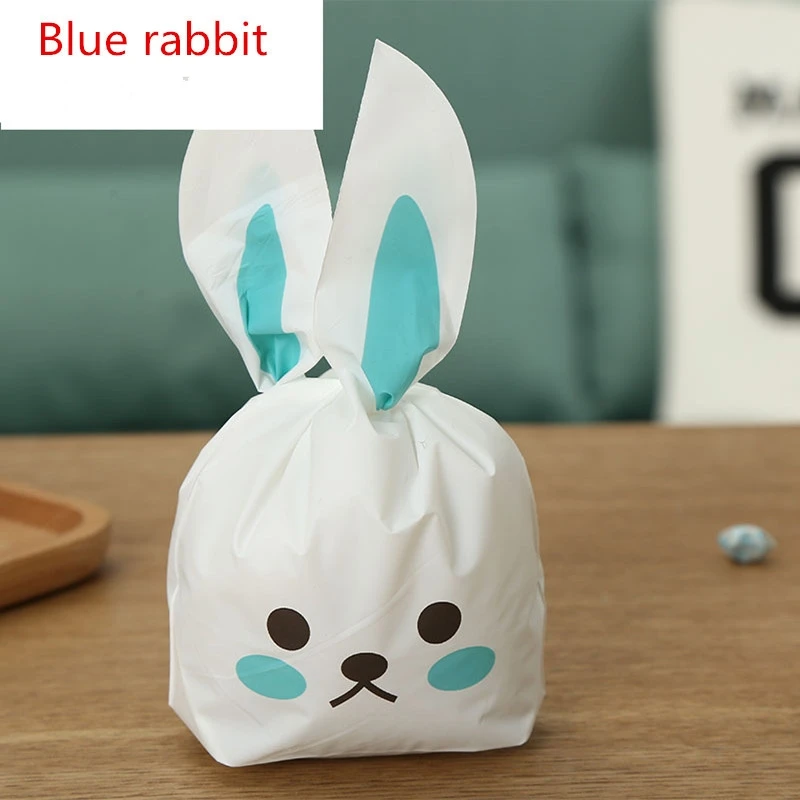 Blue rabbit 100 шт 13x22 10x17 16x27 см милые с кроличьими ушами для печенья сумки подарочные пакеты для конфет Печенье закуски выпечка посылка Свадебный день рождения Декор - Color: Blue rabbit