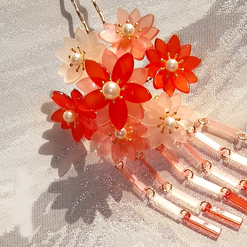 1 шт. заколка в классическом японском стиле с кисточками и Сакурой Ступенчатая