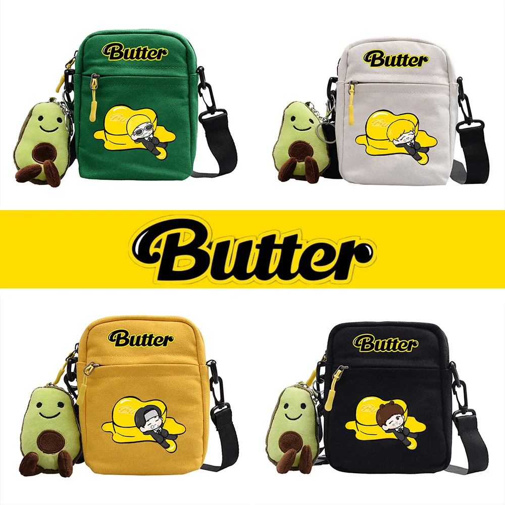 

Kpop Bangtan Boys New Album BUTTER Messenger Bag Ins Style Travel Bag RM JIMIN Cartoon Casual Student Color Canvas Bag Phone Bag