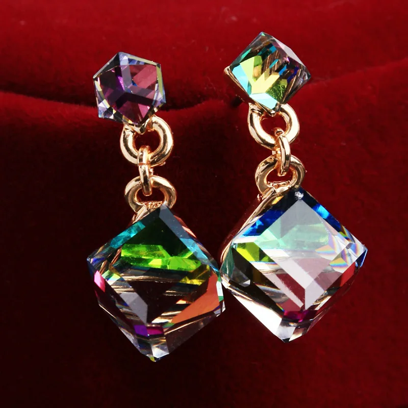 

Модные серьги-гвоздики для женщин с камнями кристально чистый зеленый/серый/Многоцветный CZ Cube ювелирные изделия подарок оптовая цена