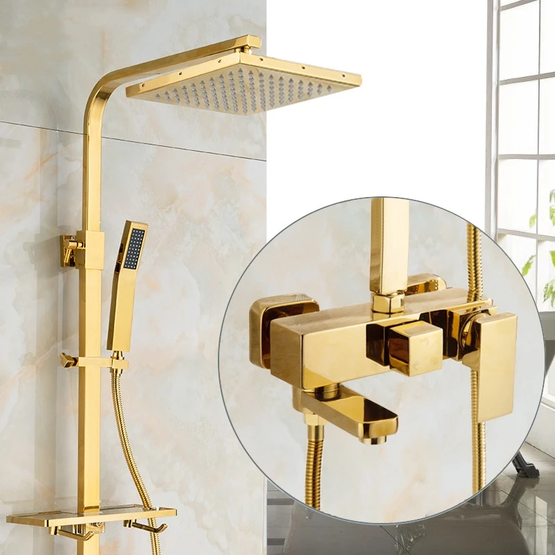 Роскошный Золотой латунный Смеситель для ванной комнаты настенный ручной