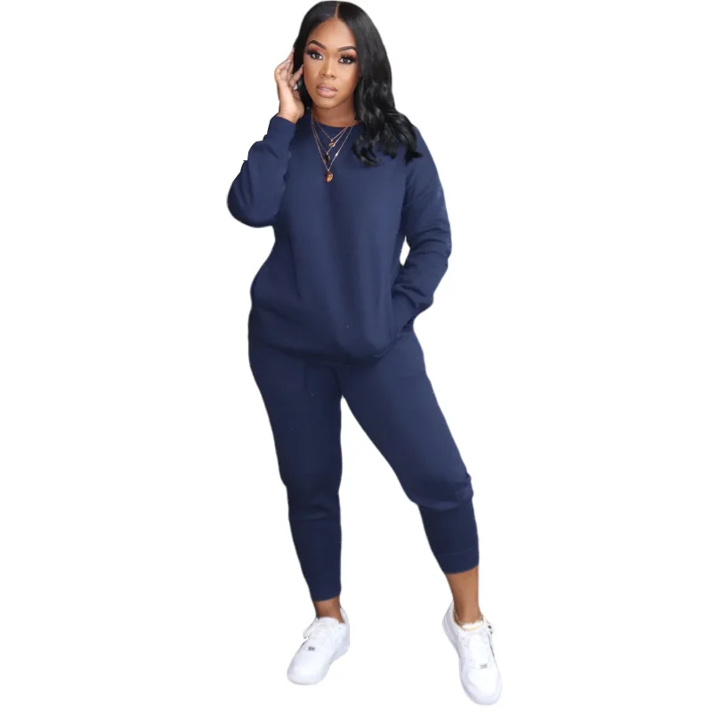 

Solid Color Sexy Fitness Wear Tracksuit 2 Pieces Matching Sets Womens Outfits Long Sleeve Sweatshirt Top And Sweatpants Suit