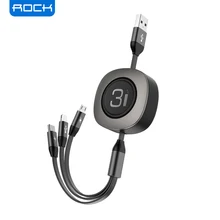 ROCK Retractable 3 in 1 Charge Cable For iPhone Samsung Huawei Xiaomi Adjustable Micro USB Type C Portable Phone Data Cable