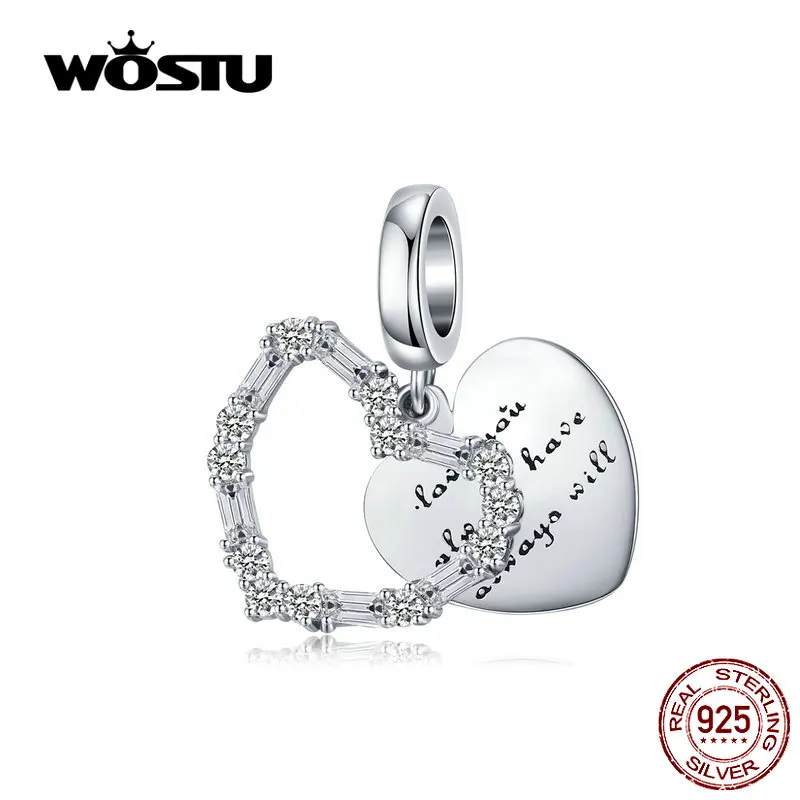 WOSTU шоу сердце любовь мотаться Шарм 925 пробы серебро циркон бусины подходят оригинальные Подвески на браслеты для ручного творчества для изготовления ювелирных изделий CQC1164