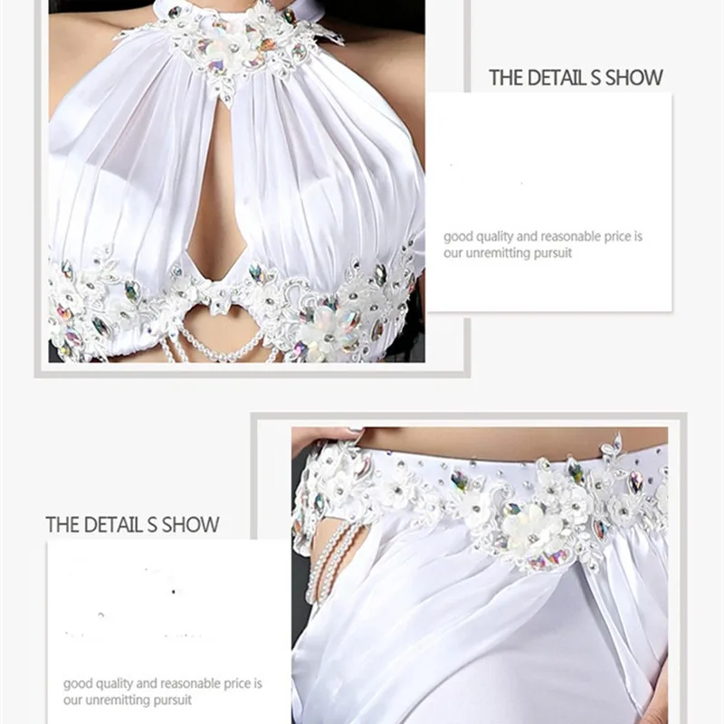 

2 Piece(Bra Skirt) Women Luxury Fishtail Costume Sexy Oriental Dance Performance Show Suit Red White B C Cup Free Shipping