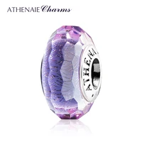 athenaie 925 silver core purple fascinating shimmer faceted charms murano glass beads for european diy women bracelet jewerly