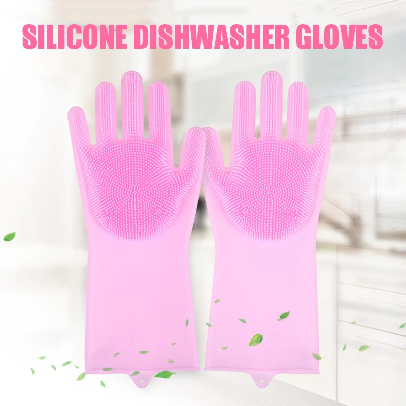

1pair Kitchen Dishwashing Gloves High Temperature Resistance Magic Silicone Kitchen Scrub Gloves Cleaning Tools