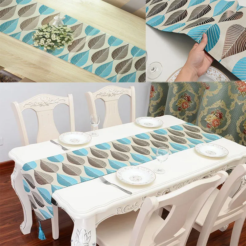 

Fashion Modern Table Runner Linen Leaf Jacquard With Tassels Printed Home Decor Cushion Cover 120*32/160*32/180*32cm 1pc