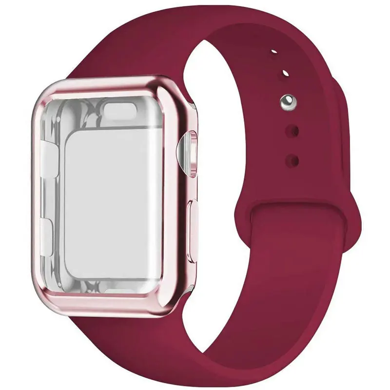 Rose red Силиконовый спортивный ремешок для часов, чехол для Apple Watch 5, 4, 3, 2, 1, 38 мм, 42 мм, ремешок для часов iwatch 40 мм, 44 мм, силиконовый браслет - Цвет ремешка: Rose red