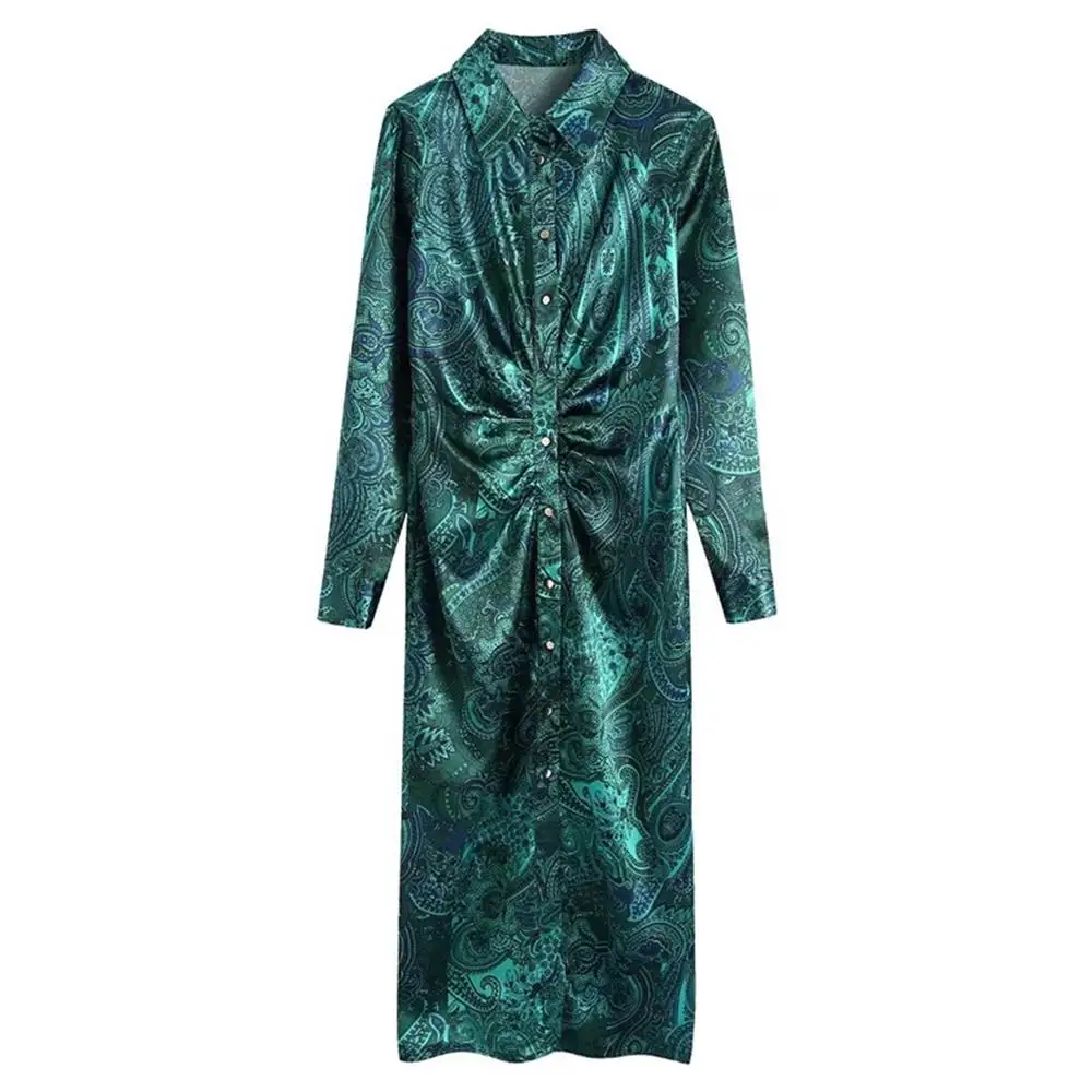 

Платье-миди женское с цветочным принтом, длинным рукавом, на пуговицах