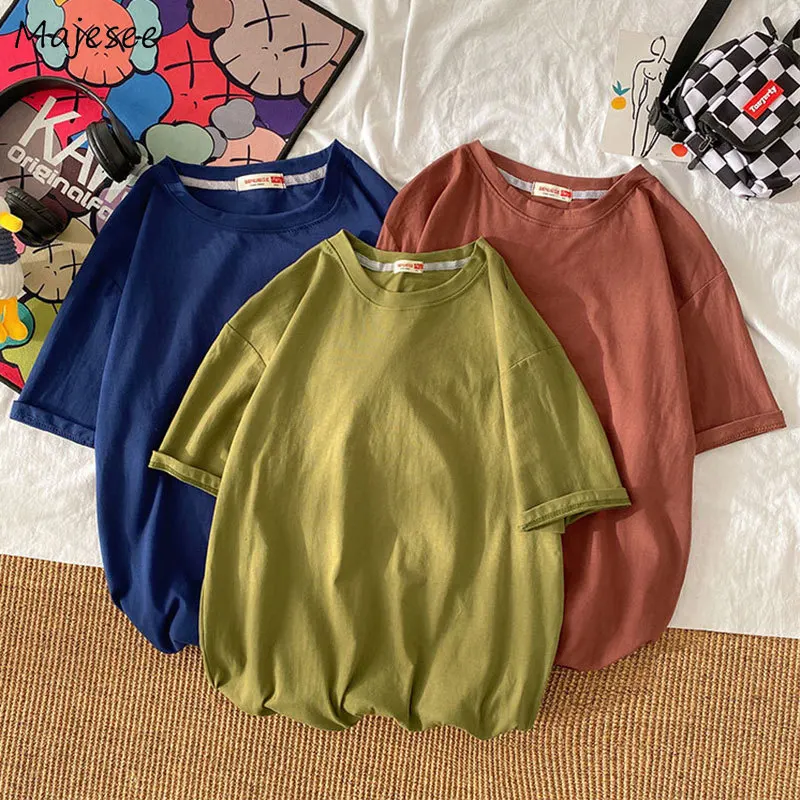 

Plus Size S-5XL Solid Cotton T-shirts Men Short Sleeve O-neck Basic Tops Young Chic Harajuku Loose Breathable Tees Multi-colors