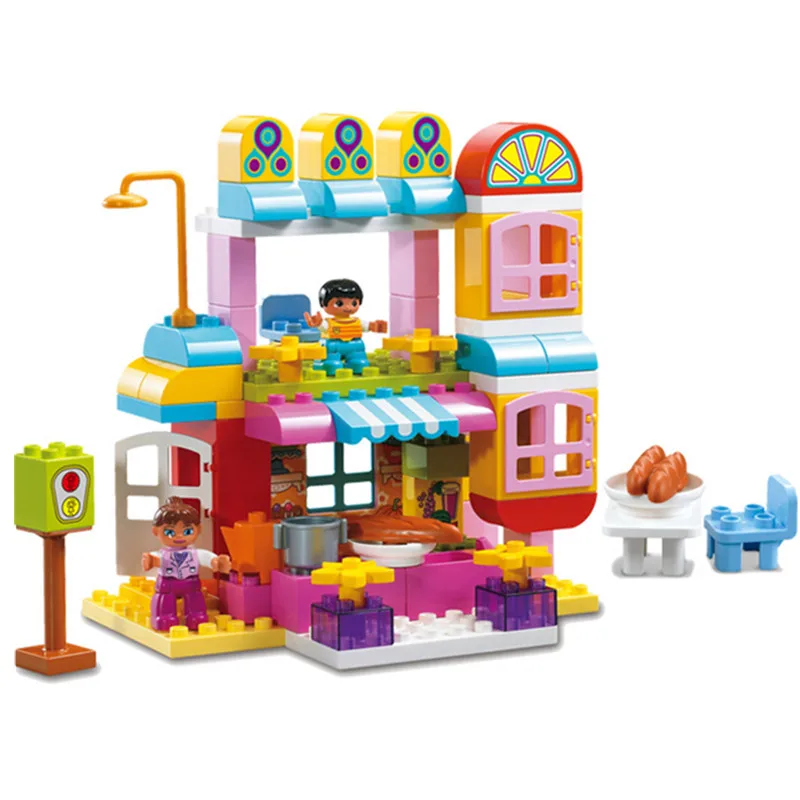 

81PCS Diy Big Size Building Blocks Sets Delicious Restaurant Compatible with Duploed Educational Toys Gifts for Children kids