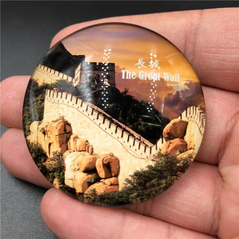 The Great Wall Decorative Magnets Chinese Panda Cute Qingming Shanghe Tu Creative Circle Crystal Fridge Magnet Souvenir | Дом и сад