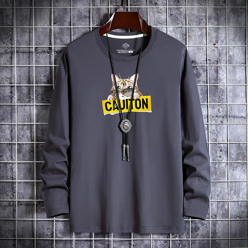 Футболка мужская с длинным рукавом 100% хлопок мультяшным принтом кошки