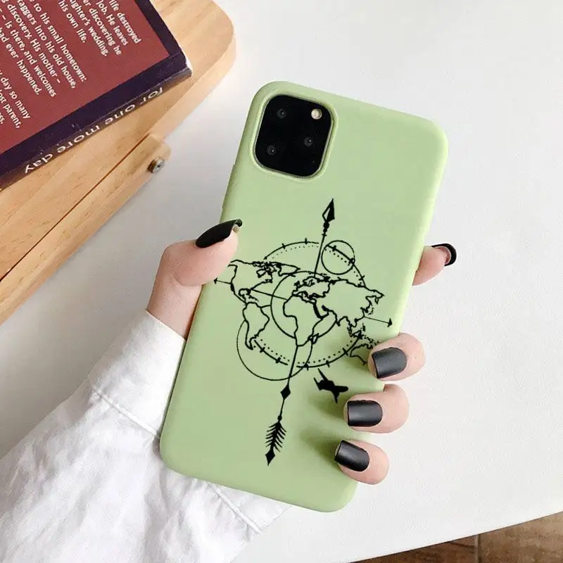 

World map travl airplane pattern Phone Case Candy Color for iPhone 6 7 8 11 12 s mini pro X XS XR MAX Plus