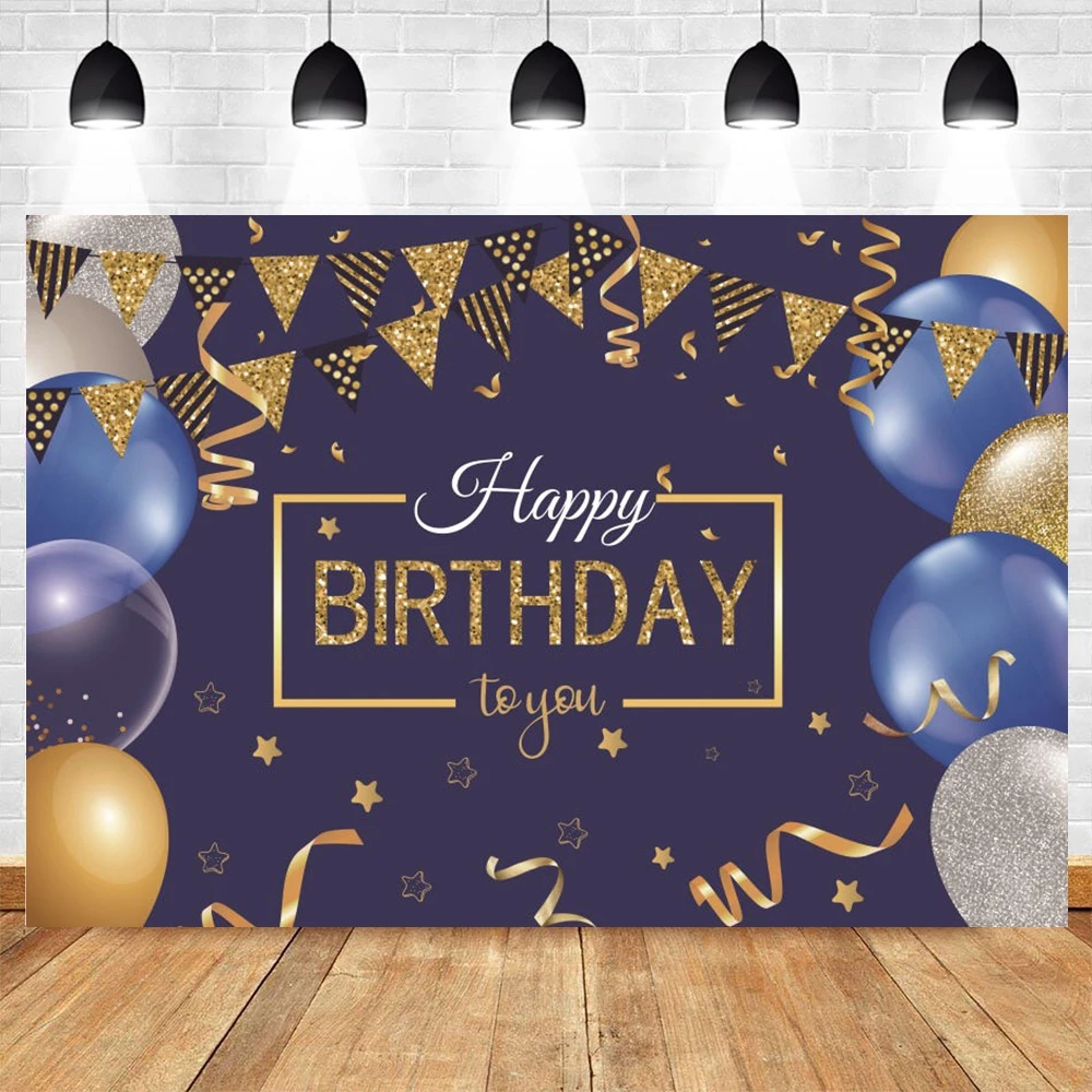 

Blue Birthday Customize Photo Background Gold Sliver Glitter Balloon Photo Booth Backdrop Party Decoration Photocall Photozone