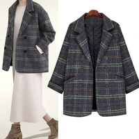 short retro plaid quilting joker jacket fashion woolen coat bosss office suit jacket crop windbreaker women coat autumn winter