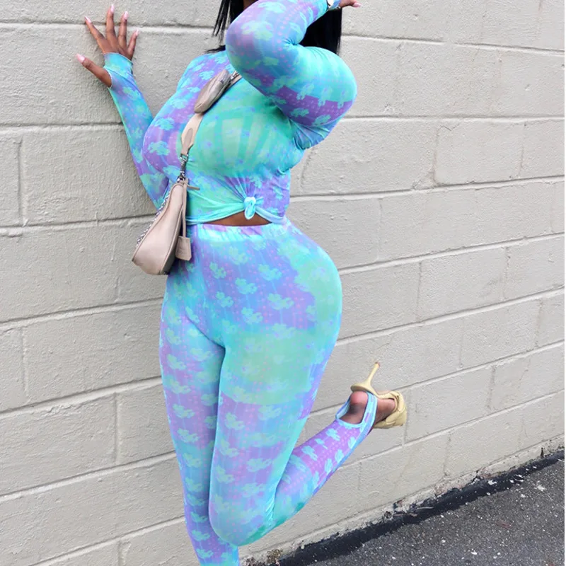 Костюм с принтом рубашка длинным рукавом + узкие брюки костюм набор высокая улица