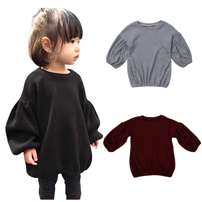 

Pudcoco US Stock 2-6 Years 3 Colors Baby Girl Sweaters Winter New Girl Knitted Clothes Kids Autumn solid color Sweater For Girls
