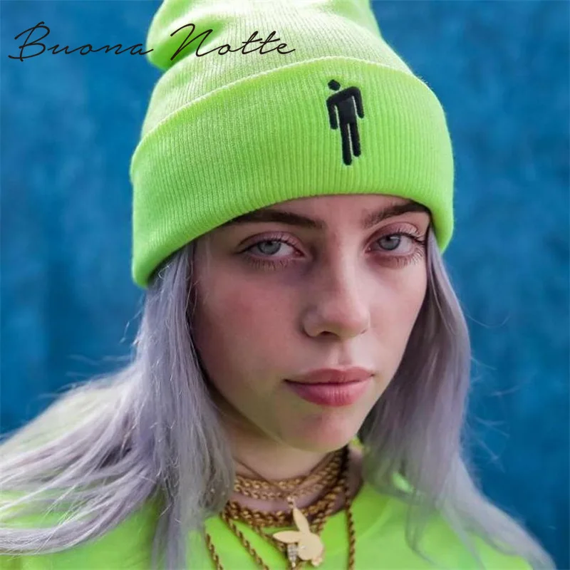 Billie Eilish Beanie 14 цветов вязаная зимняя женская шапка однотонный хип-хоп трикотажный свитер шапка для девочек повседневные теплые шапки