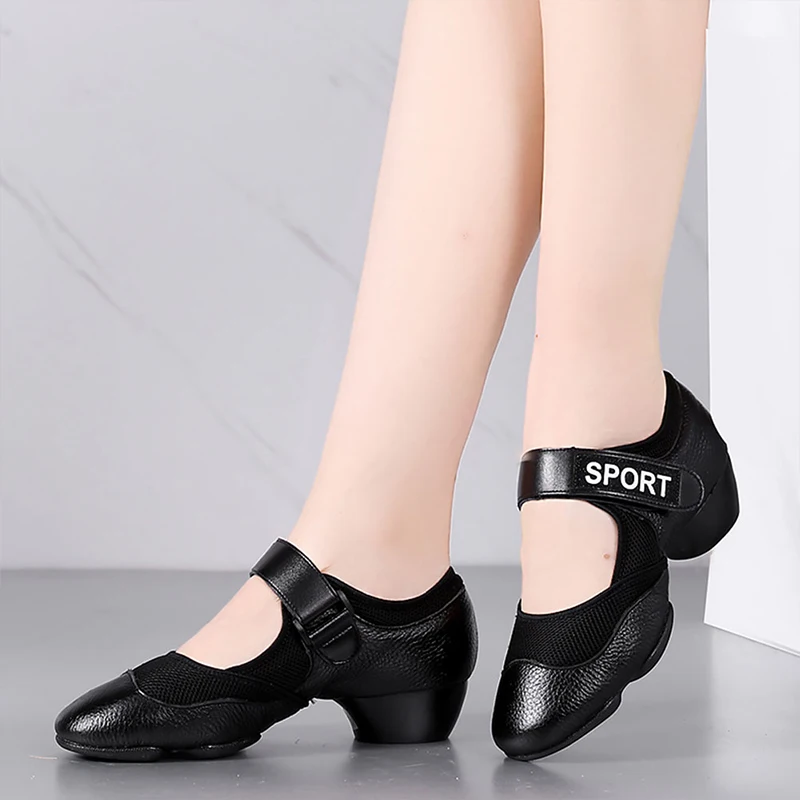 Dance Shoes For Women Low-heel Soft-soled Shoes Ballroom Dancing Summer Mesh Latin Shoes Breathable Split Sole Red Black Colors