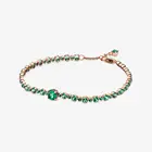 Женский браслет для тенниса, розовое золото, Зеленые Бусины-шармы Pandora, ювелирные изделия