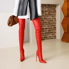 Женские сапоги выше колена, белые эластичные сапоги с острым носком на высоком каблуке, новинка осенне-зимнего сезона 2022