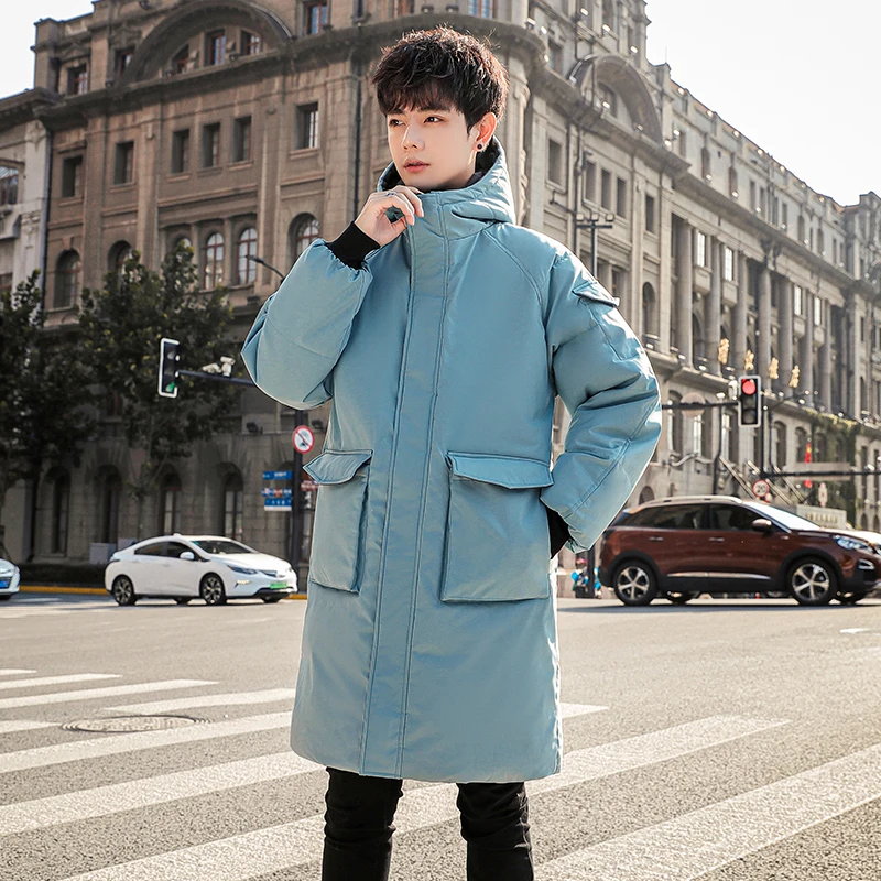 

New Men Parkas Winter Black Long Jacket Mens Hooded Cotton Padded Thick Warm High Quality Winter Coats with Big Pockets