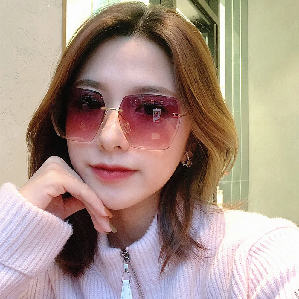 

Summer Tinted Color Lens Rimless Sunglasses Women Men Gradient Mirrors Oversized Sun Glasses Female Frameless Metal Eyeglasses