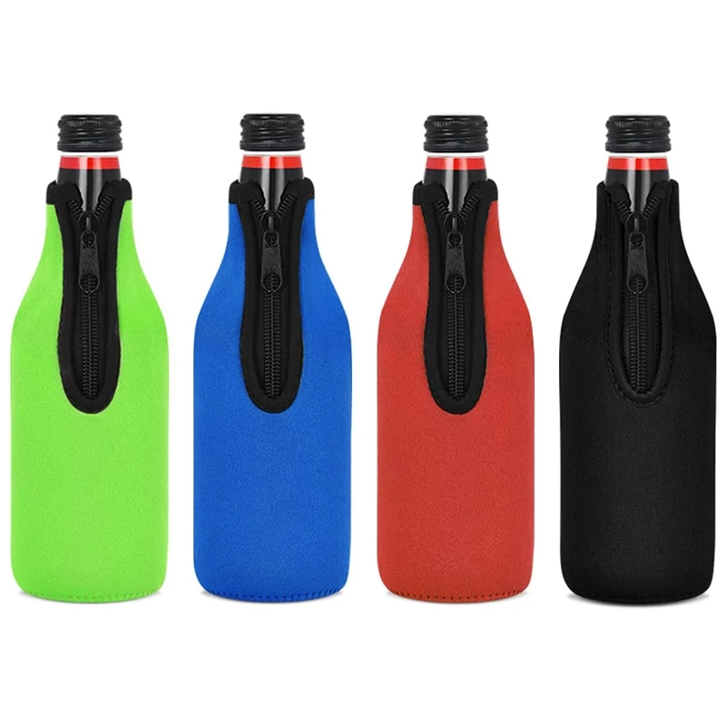 

4 Pack Beer Bottle Insulator Sleeve Keep Drink Cold,Zip-Up Bottle Jackets,Beer Bottle Cooler Sleeves,Neoprene Cover