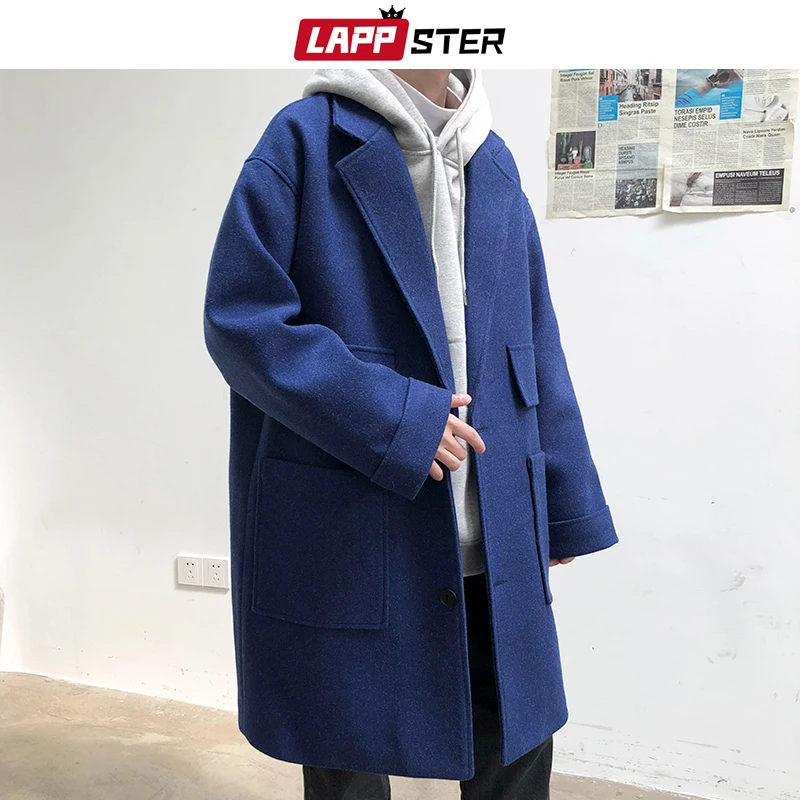Тренч LAPPSTER мужской с карманами длинное пальто толстая ветровка в Корейском стиле
