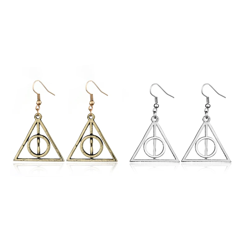 Harries Movie Death Hallows Ear Studs for Women Men Time Converter Hourglass Earrings Triangle Earrings Cosplay Accessories Gift