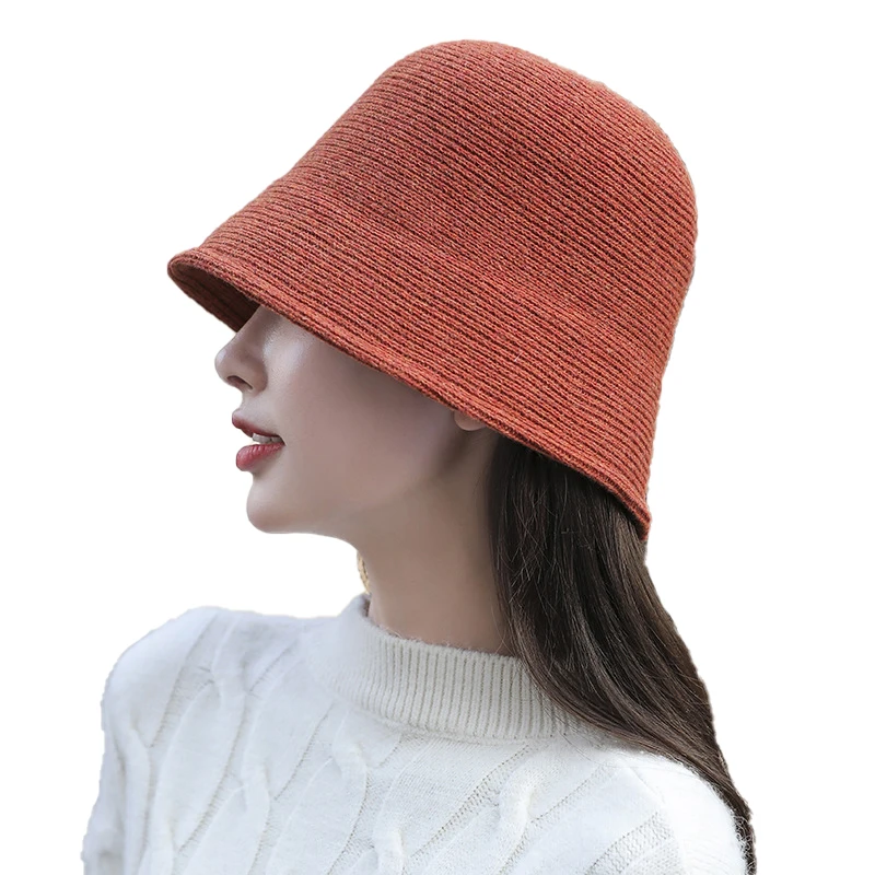 

2020 Новая модная однотонная шерстяная шапка-ведро, Женская осенне-зимняя Рыбацкая шапка, винтажная вязаная шерстяная шапка для раковины, Пан...