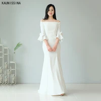 kaunissina simple bride dresses for wedding party off shoulder flare sleeve white long wedding gowns custom made marriage dress
