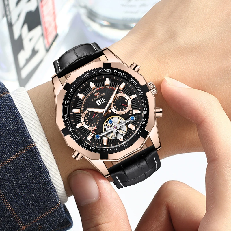 Часы наручные Forsining Мужские механические брендовые модные повседневные