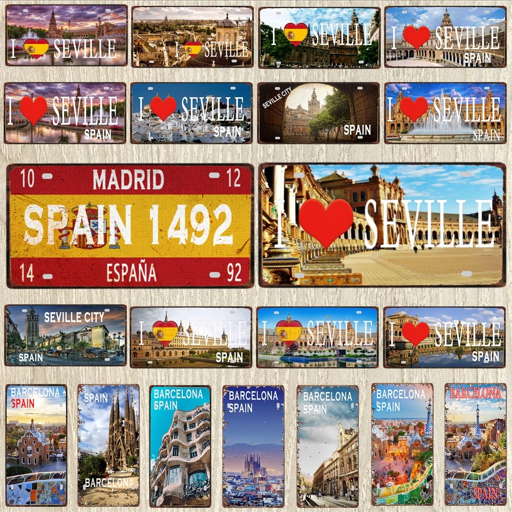 

【YZFQ 】30X15CM Barcelona Travel Souvenir Spain Metal Plaque Decorative Signs Wall Art Restaurant Shop Home Decor DC-1054A