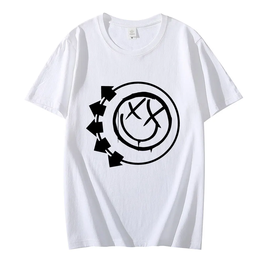 

Hip Hop T-Shirt Men Women Blink 182 Rock Band Smiley Face Graphic Funny T Shirt Summer Cool O-Neck Short Sleeve Streetwear