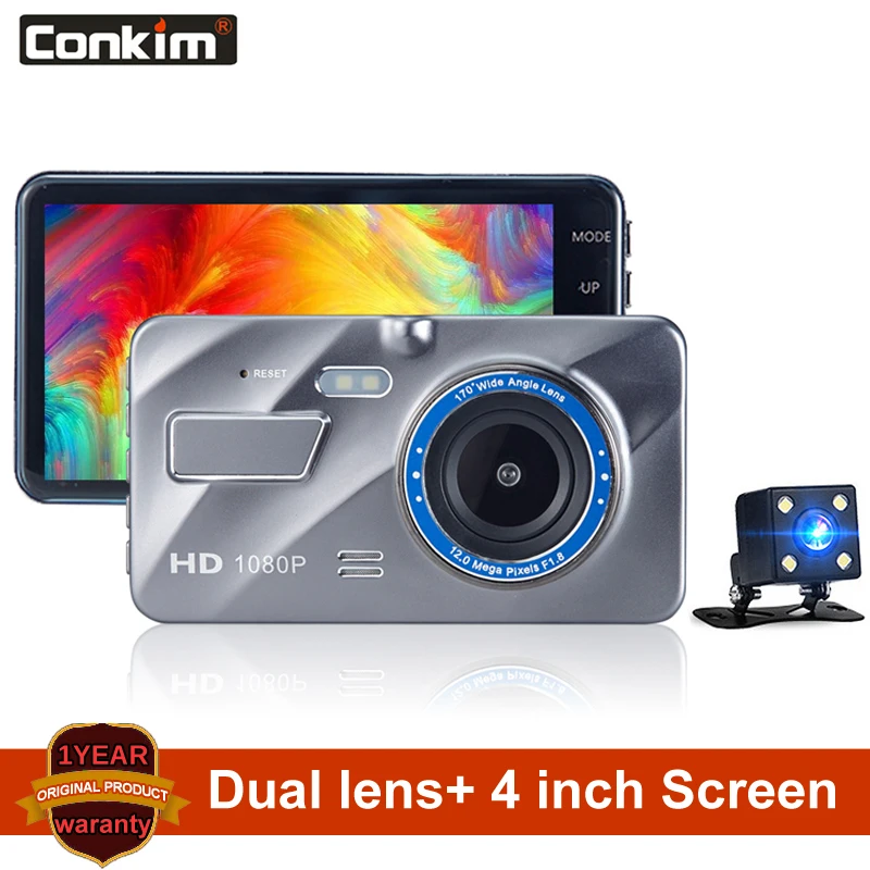 Conkim Видеорегистраторы для автомобилей Full HD 1080P 4 дюйма IPS Экран автомобиля Камера