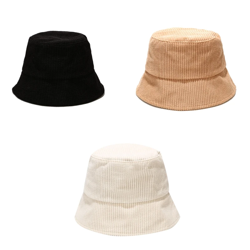 

Corduroy Bucket Hat,Warm Solid Folding Sun Cap,Wide Visor Flat Hat,For Winter Women Travel&Streetwear