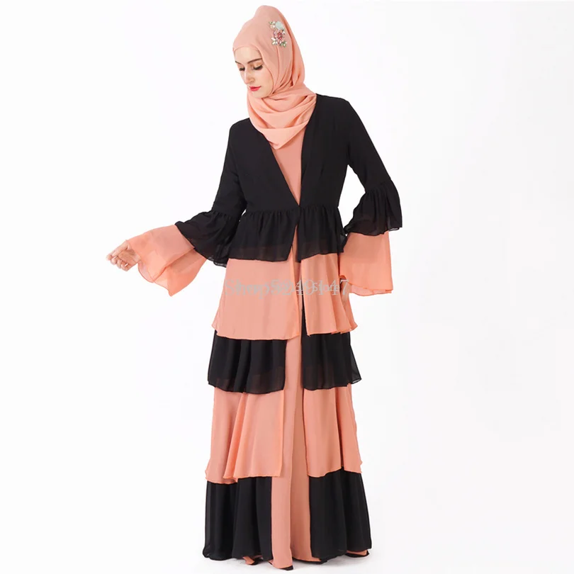 Черный кардиган Abaya Дубай кимоно кафтан Малайзия плиссированный шифон