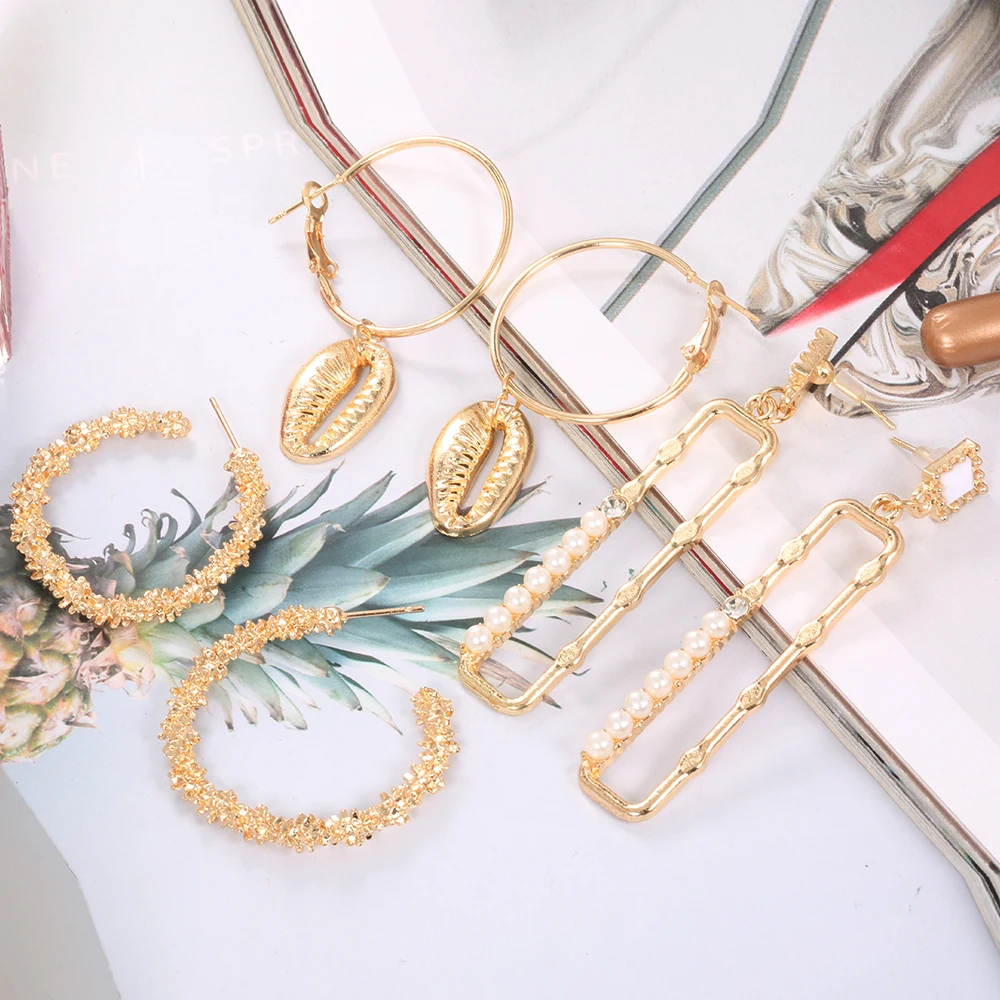 3 пар/компл. раковина болтающиеся серьги жемчужные для женщин золотые круглые