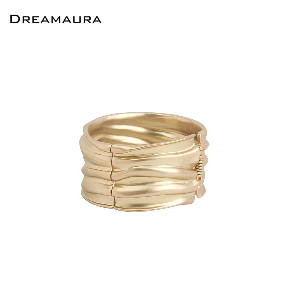 Женский объемный браслет Dreamaura ювелирный из золотистого сплава с текстурой на