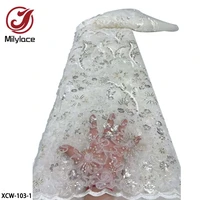 hot selling african lace fabric lace fabric 5 yards nigerian lace fabric 2020 high quality lace beaded sequins xcw 103