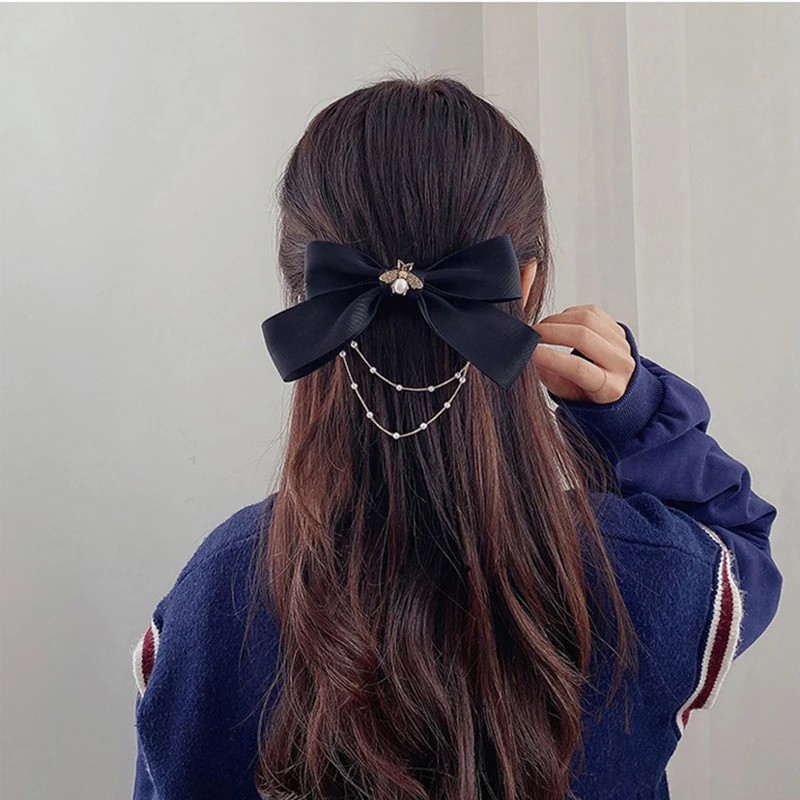 

Fashion Korean Long Ribbon Bow Hairpin for Women Girls Hairclip Bangs Hairgrips Cute Back Head Top Clip Hair Accessories Gifts