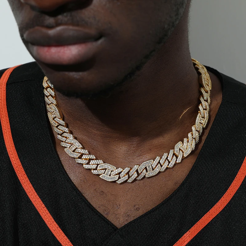 

Мужская цепь с кубинской пряжкой, ожерелье из камней с покрытием из белого золота в стиле хип-хоп, 14 мм, 2 ряда, крупный кубический цирконий, с ...