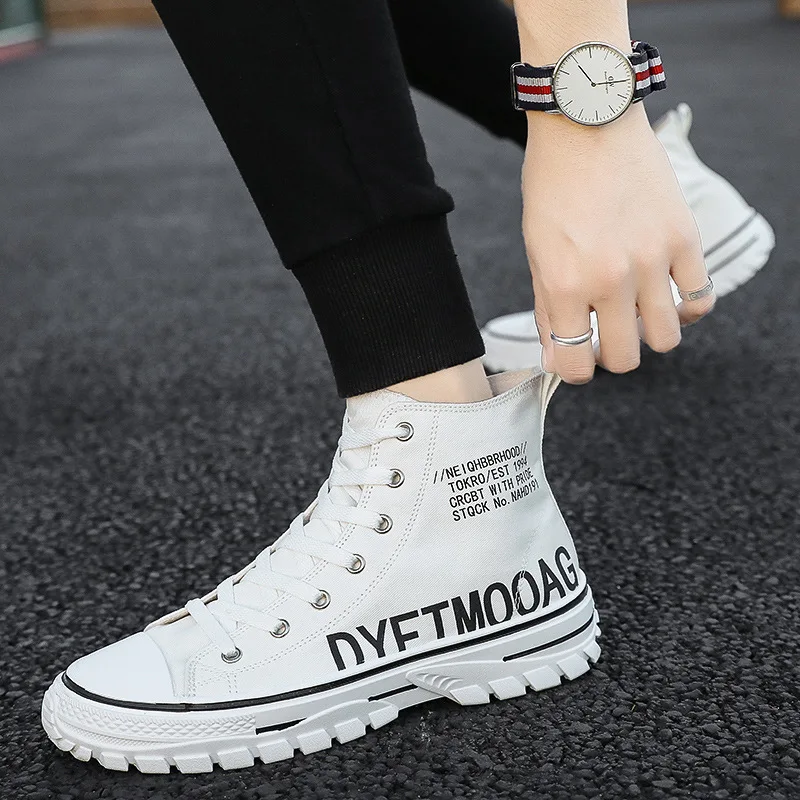 Высокая парусиновая обувь 2019 г. Новая Осенняя мужская Студенческая Корейская