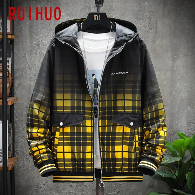 RUIHUO 2021 Новинка весны в красную клетку повседневная куртка Для мужчин пальто