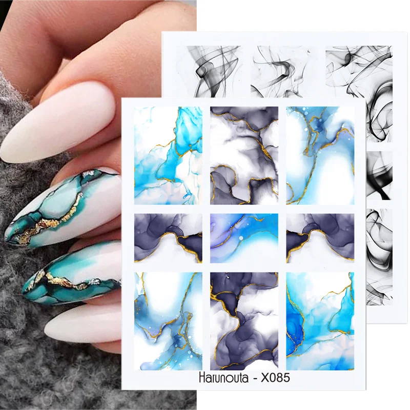 

Harunouta синие мраморные черные цветущие Водные Наклейки Набор наклеек золотые тропические растения геометрический слайдер для летнего декор...