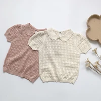 fashion baby girl knitted tshirt short sleeve 100 cotton summer infant toddler child hollow sweater top baby clothes 0 3y