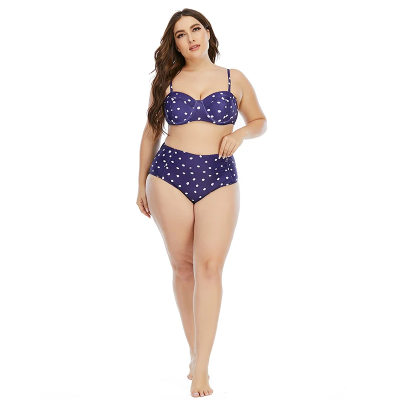 

2021 New Bikinis Women Plus Size Push Up Dots Print Tankini Swimjumpsuit Swimsuit Beachwear Padded Swimwear Biquini Beach